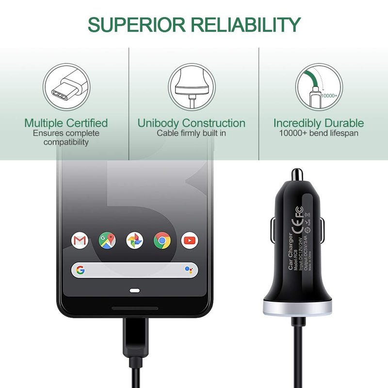 USB C Car Charger, 3.4A Fast Charging Car Charger for Samsung Galaxy S22 S21 S20 S10E S9 S8 Note 22 21 20 10 9 8 A50 A20 A51 A70 A71 A21 A10E, LG G7 V60 Stylo 6/5, Car Adapter 3ft Type C Charger Cable