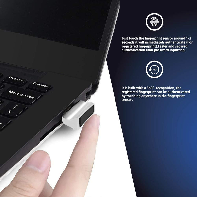 TEC Mini USB Fingerprint Reader for Windows 10 Hello, TEC TE-FPA2 Bio-Metric Fingerprint Scanner PC Dongle for Password-Free and File Encryption, 360Â° Touch Speedy Matching Security Key