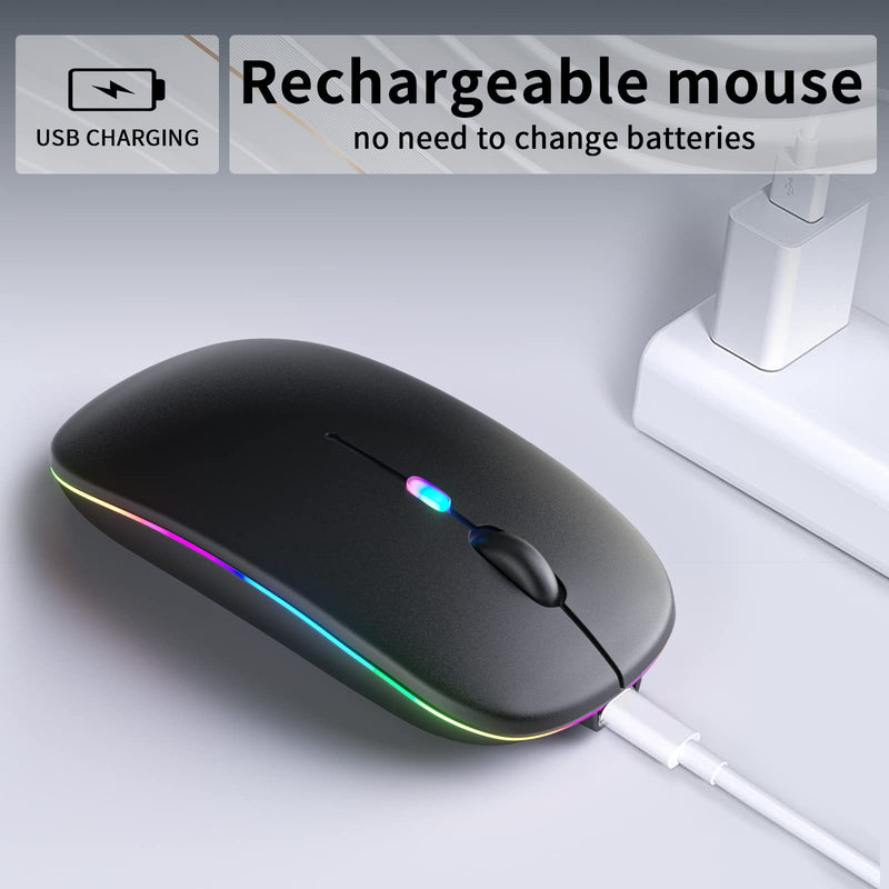 KANMABPC Wireless Bluetooth Mouse, Rechargeable LED Dual Mode Mouse (Bluetooth 5.2 and USB Receiver) Portable Silent Mouse,for Laptop/Desktop/Tablet(Black) Black