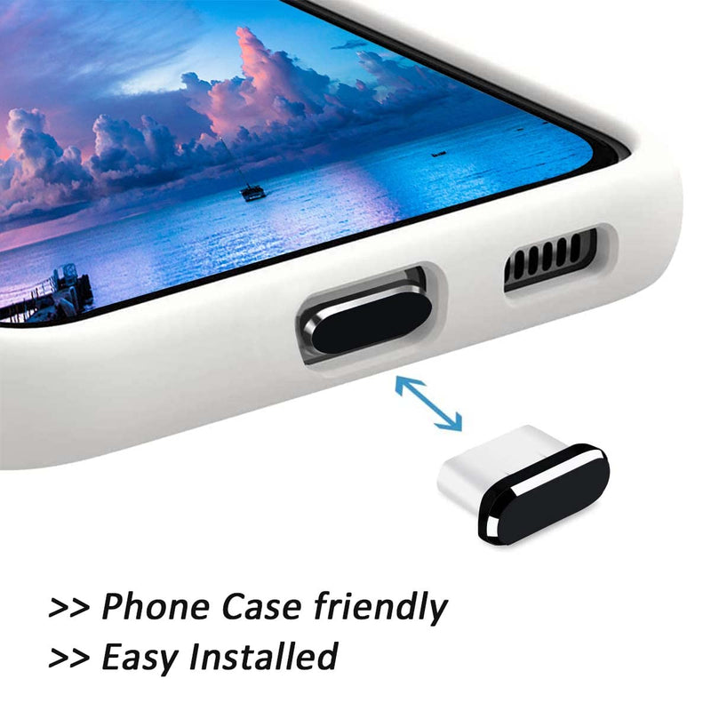 Fanoshon 4 Pack USB C Dust Cover Plugs Type C Charging Port Cap Black, Compatible with Samsung S23 S22 S20 Ultra Plus Pixel 7, Anti Lost USB C Phone Charms Dirt Free Protector, Wireless 01 Midnight Black