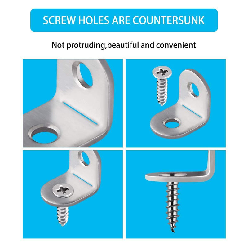 20 Pieces Stainless Stee L Bracket (0.78 x 0.78 inch，20 x 20 mm) Corner Braces Joint Right Angle Bracket Fastener L Shaped Corner Fastener Joints Support Bracket, 40 Pieces Screws Included