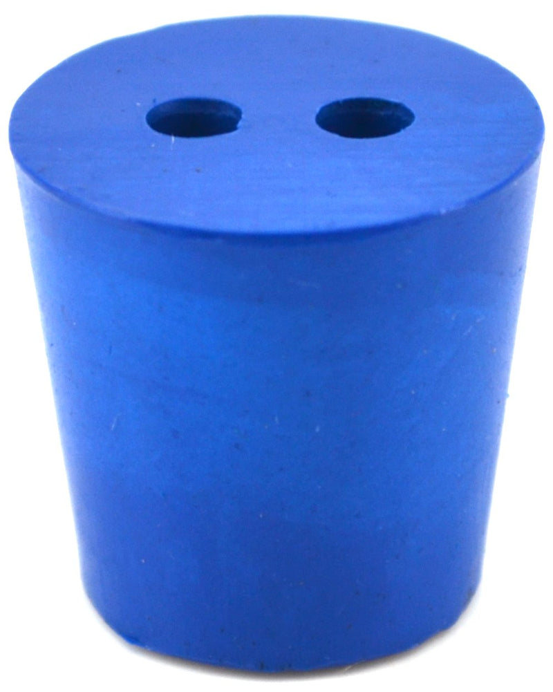 10PK Neoprene Stoppers, 2 Holes - ASTM - Size #4-20mm Bottom, 26mm Top, 25mm Length - Suitable for use with Petroleum, Oils & Most Inorganic Acids and Bases - Eisco Labs