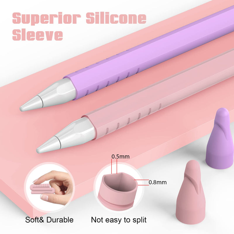 2 Pack Apple Pencil 2nd Generation Case: Soft Protective Sleeve Accessories for Apple Pen 2nd Gen, Silicone Grip Skin for Apple Pencil 2 Gen w/ 4 Replacement Pencil Tips, 4 Nibs Cover, Pink + Purple Apple Pencil 2nd Gen Accessories Set Purple + Pink