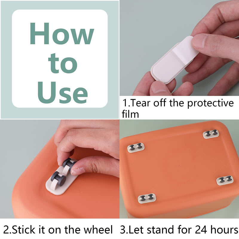 SAVITA 8 Pieces Adhesive Wheels Small Self Adhesive Mini Casters Sticky Plastic Carton Wheels for Furniture Bins Cart Desk Ottoman Storage Container Upto 17.5lb (White, One Way Wheel)