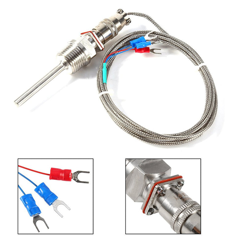 RTD PT100 Thermocouple Temperature Sensor Probe 1/2" NPT Thread Connector with 3 Wires 2M Cable, -58~572°F (-50~300°C)