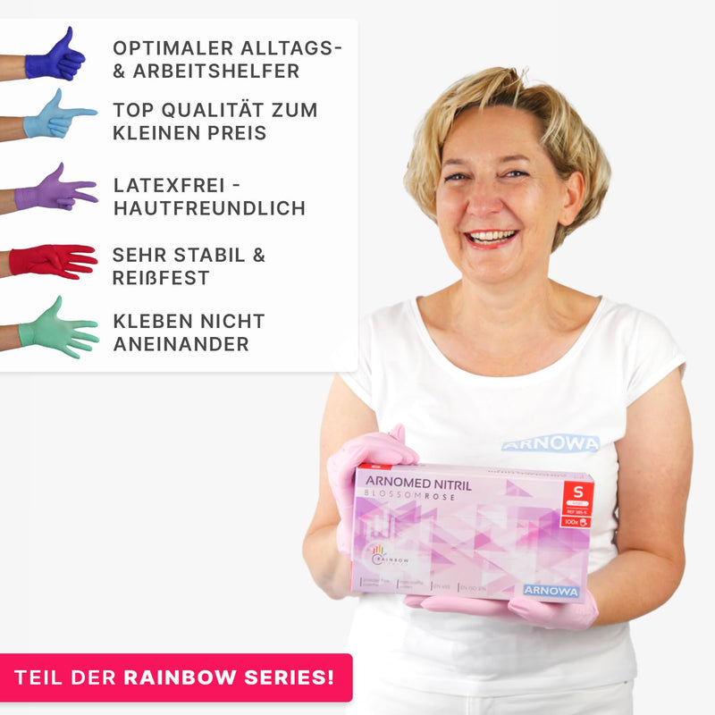 ARNOMED Nitrile disposable gloves 100 pieces/box, L, rose, latex-free disposable gloves, powder-free nitrile gloves, in size. S, M & L available
