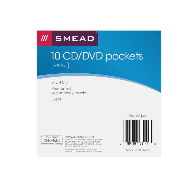 Smead Self-Adhesive Poly Pocket, CD/DVD Size, Resealable Security Flap, Clear, 10 per Pack (68144)