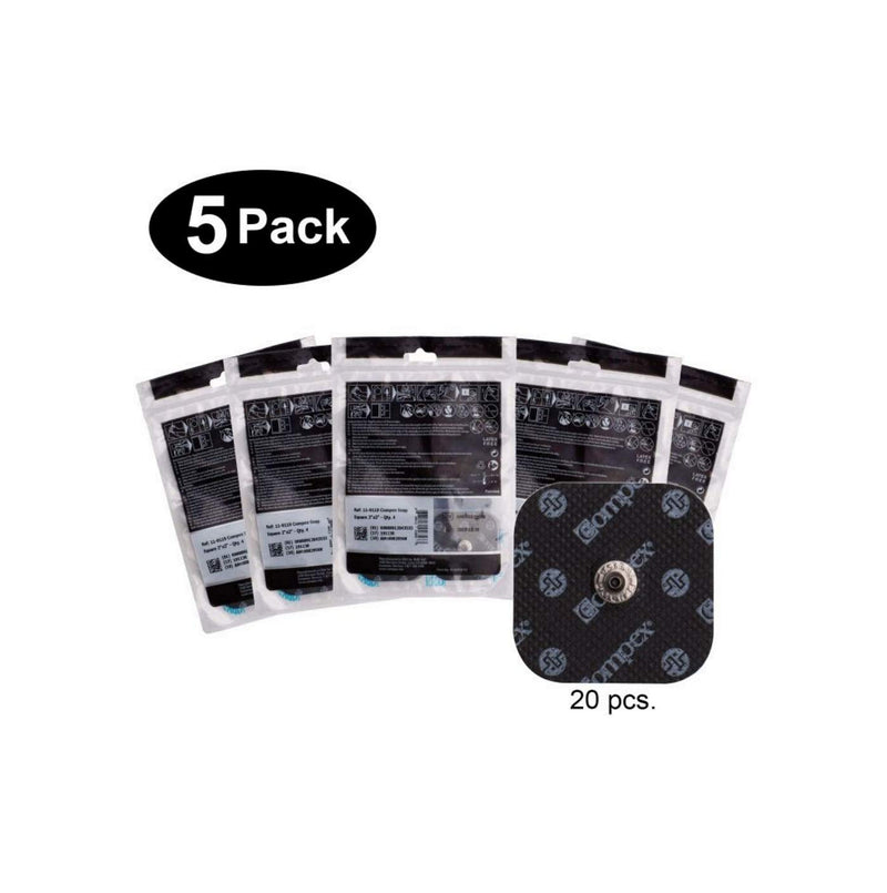 Compex Easy Snap Electrodes 2in x 2in for Edge, Performance, Sport Elite, Wireless Muscle Stimulators, 4 Count (Pack of 5) 4 Count (Pack of 5)
