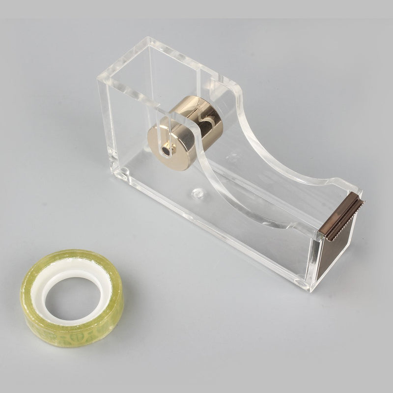 Acrylic Gold Tape Dispenser,Clear Acrylic Desk Dispenser Kit , Modern Design Office Desktop Tape Dispense 1 Set