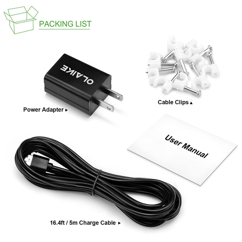 OLAIKE Indoor/Outdoor DC Power Adapter for Ring Spotlight Cam Battery&Ring Stick Up Cam Battery 3rd Gen,Weatherproof Cable(5m/16ft) to Continuously Charge Cam,No Need to Change Batteries,Black （16 ft/5 m）Black