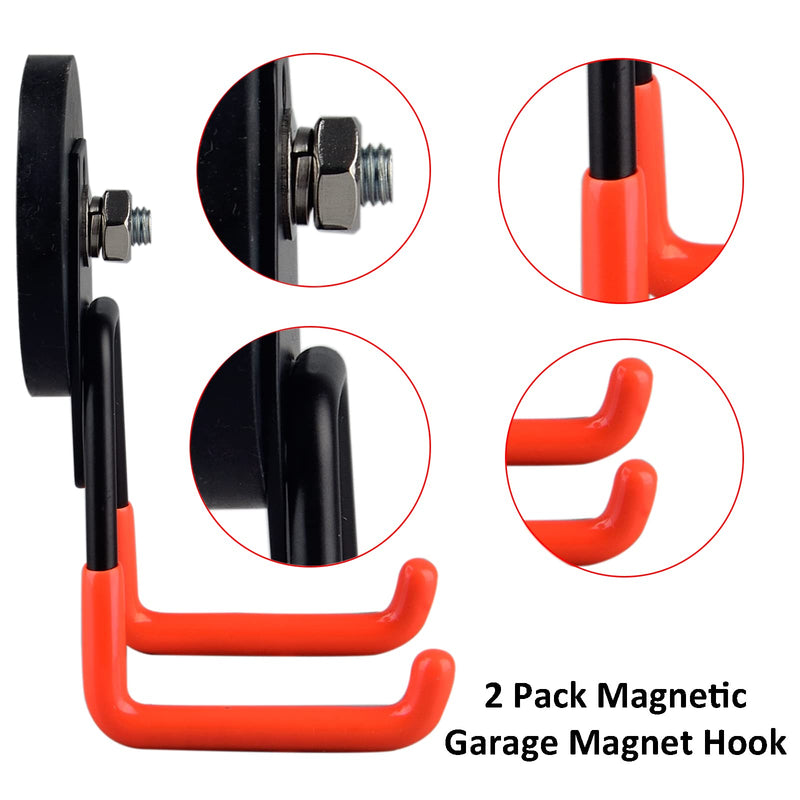 ULIBERMAGNET Heavy Duty Large Garage Magnet Hooks, 2 Pack Strong Storage Utility Magnetic Hooks with Anti-Slip Coating for Indoor & Outdoor Hanging (Orange)