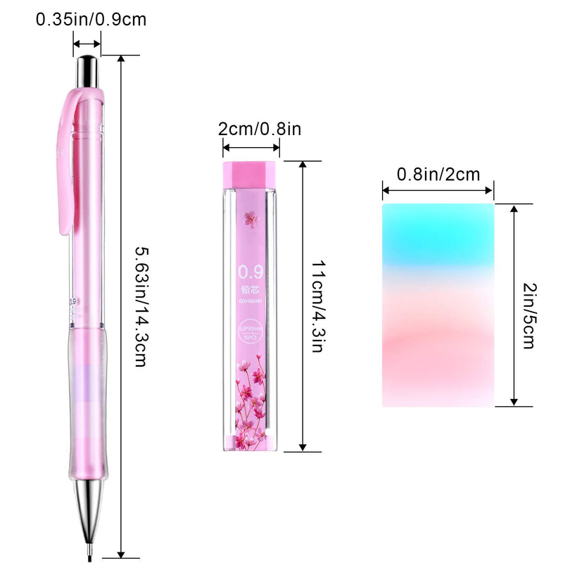 23 Pieces 0.9 mm Mechanical Pencil Set, Includes 12 Pieces Mechanical Pencils, 8 Tubes of Pencil Refills, 3 Pieces Erasers for School and Office Drawing Crafting