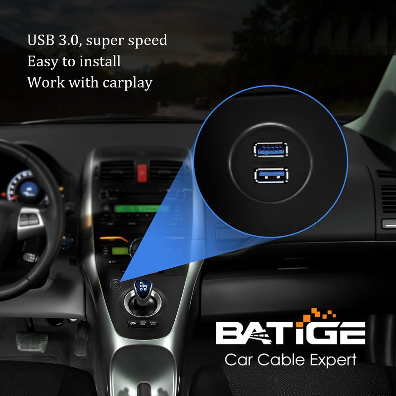 BATIGE 2 Ports Dual USB 3.0 Male to USB 3.0 Female AUX Flush Mount Car Mount Extension Cable for Car Truck Boat Motorcycle Dashboard Panel -3ft Dual Port