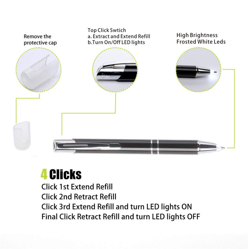 Yacig Lighted Tip Pen- Pen with Light LED Penlight Light Up Pen for Writing in The Dark- 3 Pack-White Light 3Pack-White