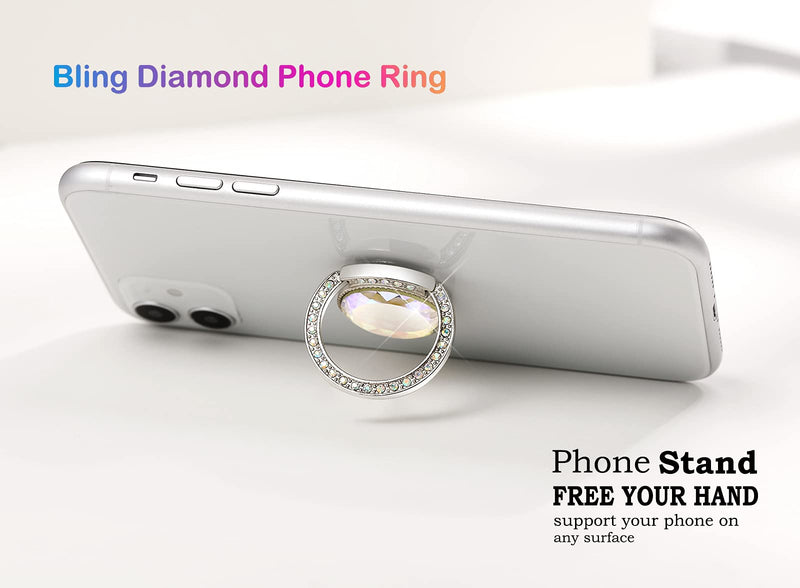 lenoup Glitter Bling Bling Phone Ring Holder,Sparkle Phone Ring Grip Artificial Stand with Flat Diamond ,Flat Rhinestone Cell Finger Ring for Phones,Pad(Silver) Silver