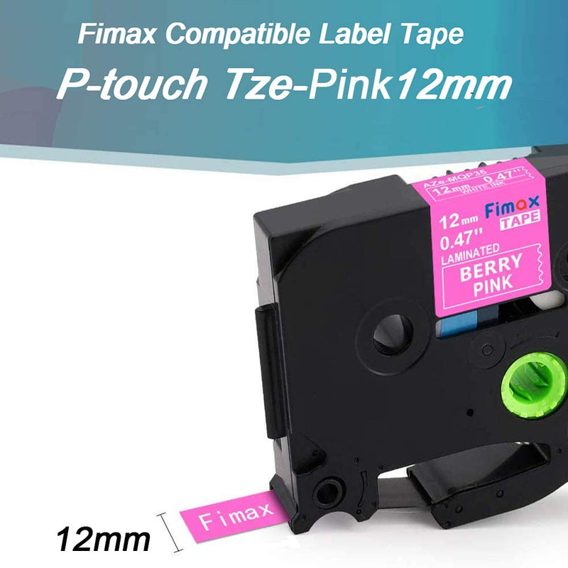 Fimax Compatible Label Tape Replacement for Brother TZe 12mm Standard Laminated Tapes for PT-H100 PT-D210 PTD400AD PTD600 Label Makers, White on Berry Pink (4-Pack)