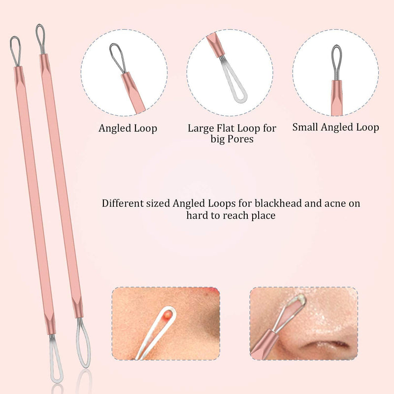 BESTOPE Blackhead Remover Pimple Comedone Extractor Tool Best Acne Removal Kit - Treatment for Blemish, Whitehead Popping, Zit Removing for Risk Free Nose Face Skin With Metal Case(Rose Gold) Rose Gold