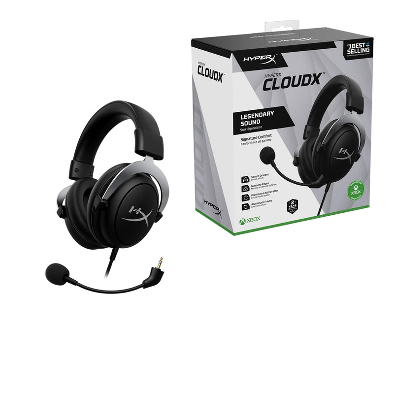 HyperX CloudX, Official Xbox Licensed Gaming Headset, Compatible with Xbox One and Xbox Series X|S, Memory Foam Ear Cushions, Detachable Noise-Cancelling Mic, in-line Audio Controls, Silver
