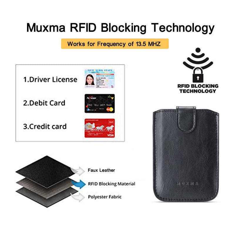 Phone Card Holder RFID Blocking Sleeve, Pu Leather Back Phone Wallet Stick-On Pull up 5 Card Holder Universally Pocket Covers Credit Cards Cash for iPhone/Android/Samsung/All Smartphones (Black) Black