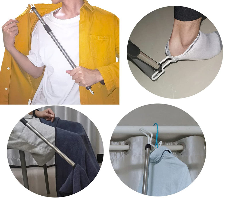 TOPFENG 26 Inches Long Dressing Stick, Fully Adjustable Dressing Aid for Shirts, Shoes and Socks, Stainless Steel Material