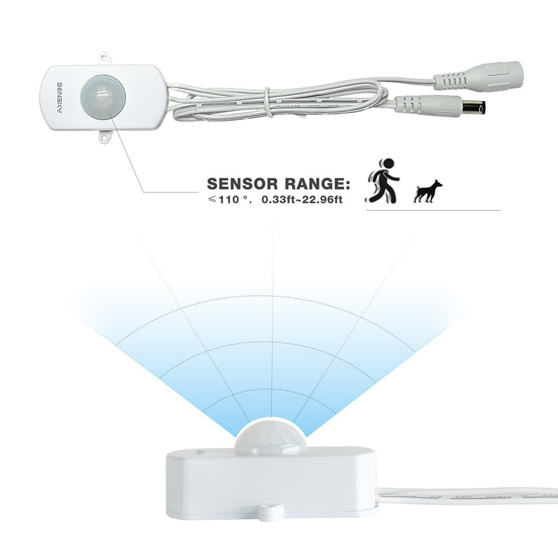 Sensky BS010W DC 12V to 30V 3A Mini Pir Motion Sensor Switch,Occupancy Sensor Switch for Gun Safe, Kitchen Cabinet, Pantry, Closet led lighting (White-Without Light Sensor)