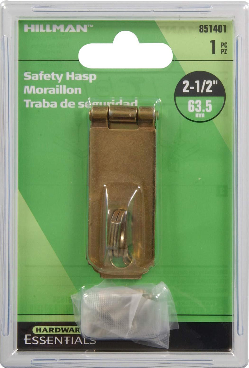 Hillman Hardware Essentials 851401 Fixed Staple Safety Hasp Zinc and Yellow Dichromate 2-1/2"