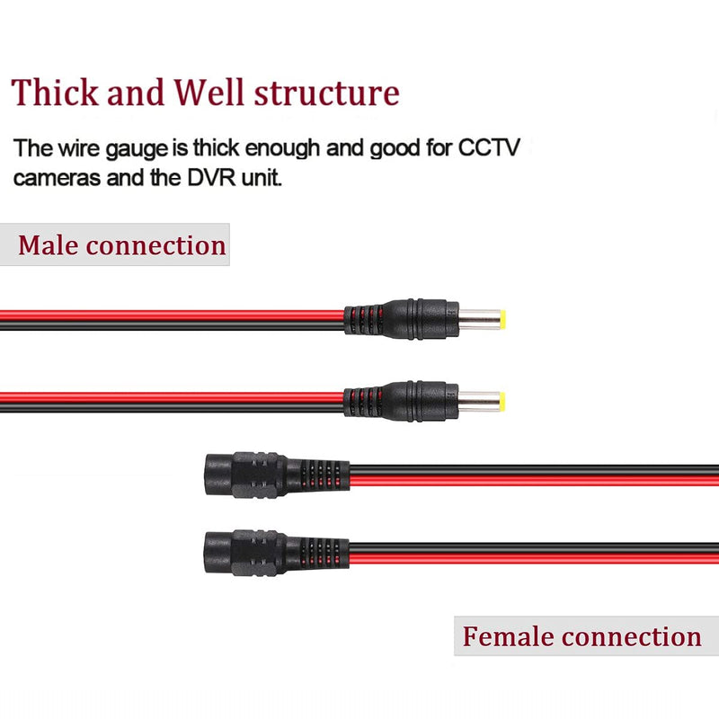 DaFuRui 36 Pack 12inch(30cm) 2.1x5.5mm DC Male Female Connectors 15V 2A DC Power Pigtai Connectors for CCTV Security Camera and Lighting CCTV Power Connector Adapter[18pcs Male and 18pcs Female]