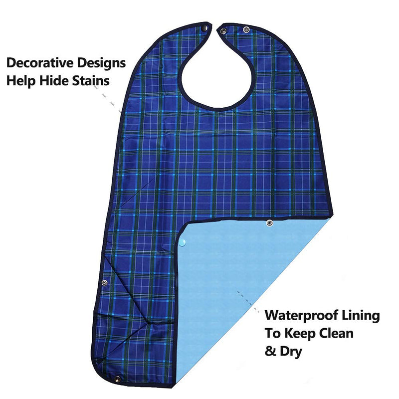 Bacaby Adult Bibs for Eating (3 Pack) - Washable Reusable Waterproof Clothing Protector with Crumb Catcher - Bibs for Seniors for Eating at Mealtime 30"L x 19.5" Men/Women - Unisex