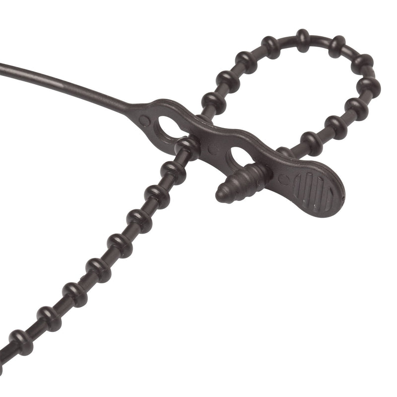 Gardner Bender 45-12BEADBK Beaded Cable Tie Wrap, 12 inch, 70 lb, Reusable, Adjustable Wire and Cord Management, 15 Pk, UV Resistant Black 15 Pack 12 inch., 70 lb. tensile Uv Black