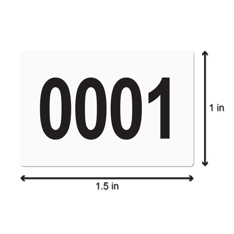 Consecutive Number Labels Self Adhesive Stickers "0001 to 0500" (White Black / 1.5 x 1 Inch) - 500 Labels Per Pack 0001 to 0500