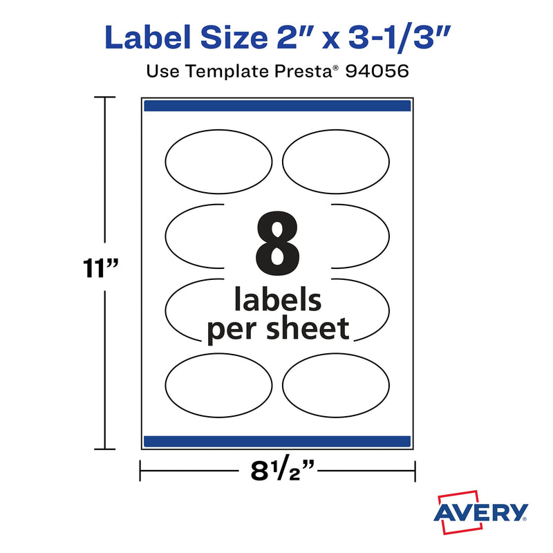 Avery Matte White Oval Labels with Sure Feed, 2" x 3-1/3", 200 Matte White Printable Labels 200 Labels