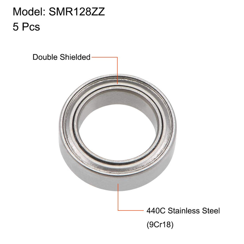 uxcell SMR128ZZ Deep Groove Ball Bearings 8mm x 12mm x 3.5mm Double Shielded Stainless Steel 5pcs 8x12x3.5mm