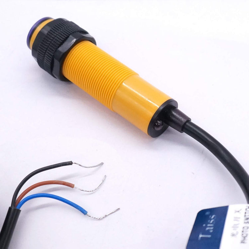 Taiss/ M18 Infrared Ray Diffuse Reflection Photoelectric Switch Sensor Optical Three Lines 6-36VDC PNP NO Proximity Switch Inductive Distance 10 cm E3F-DS10P1