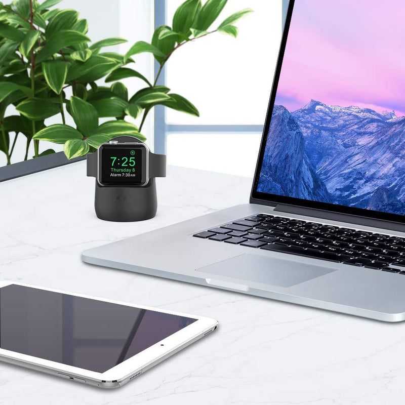 AhaStyle iWatch Stand Silicone Charging Dock Holder Accessories for Apple Watch Series SE/6/5/4/3/2/1(44/42/40/38mm), Supports Nightstand Modeã€Adapters NOT Includedã€‘(Black) Black