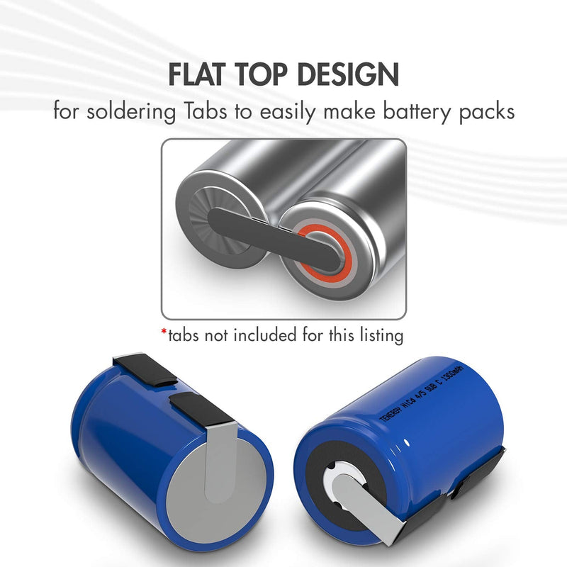 Tenergy 4/5 SubC 1300mAh NiCD Rechargeable Batteries, Flat top - 15 Pack