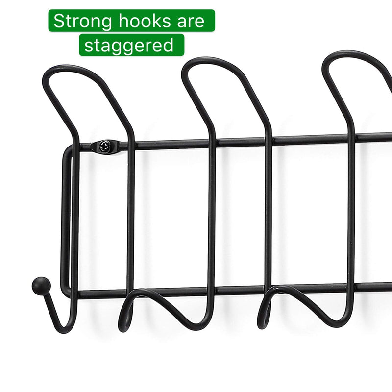 Minggoo Coat Rack Wall Mounted Hook Rack Over The Door Hook Organizer 13 Hooks, Heavy-Duty Iron Wire Black