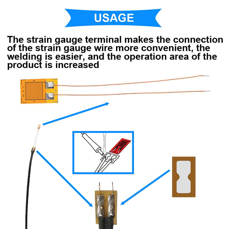 DAOKI 10PCS BF120-3AA 120ohm High-Precision Pressure Resistance Strain Gauge Foil Strain Gauge for Pressure Sensor, Load Cell with 10PCS Strain Gauge Terminal