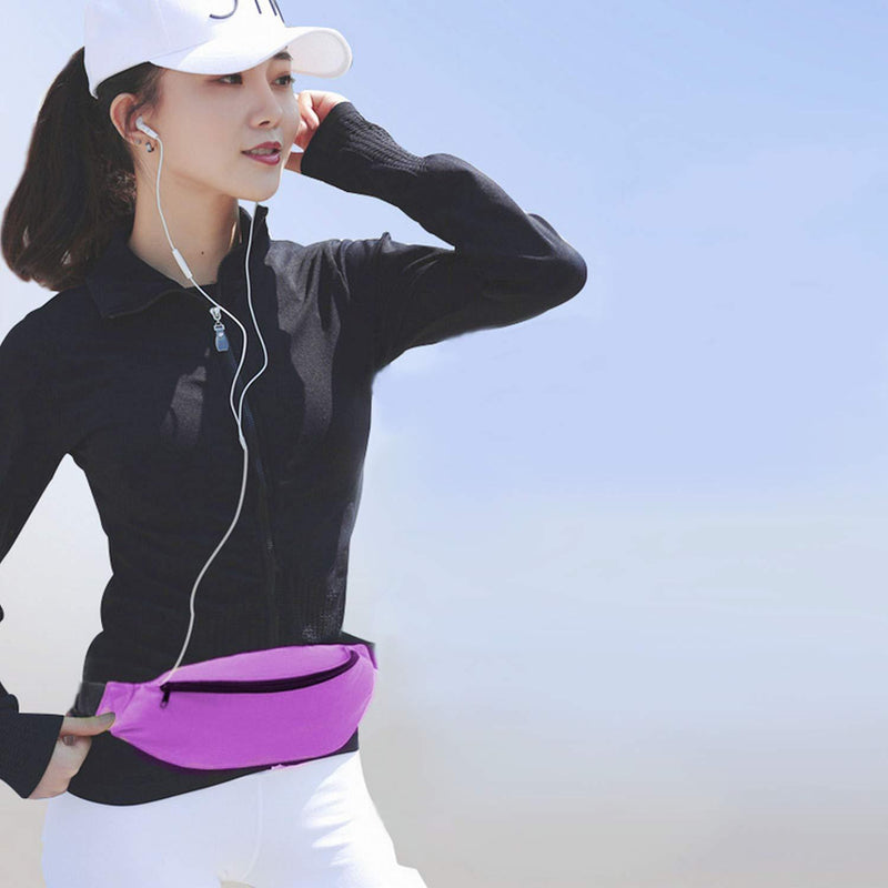 INNOLIFE Unisex Men Women Fashion Sporty Multi-Purpose 2-Zipper Waist Belt Bag Fanny Pack Adjustable Strap for Sport Hiking Traveling Passport Wallet 3pcs Black Purple Red