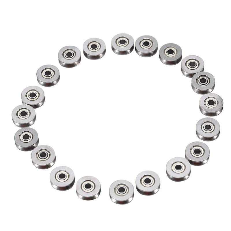 V Groove Bearing, Small Grooved Bearing Pulleys 3x12x4mm, V Groove Track Wheels, Small Fixed Pulley Bulk, V623zz Carbon Steel Replacement for Rail Track Linear Motion System, 20pcs