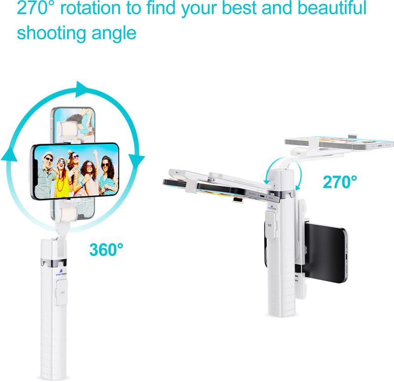 Ambertronix Selfie Stick Quadrapod with Square Lights and Bluetooth Remote, Aluminum 40 Inch, 3 Light Modes, 9 Brightness Levels, Compatible with All iPhone & Android Devices (2022 Upgrade) Silver