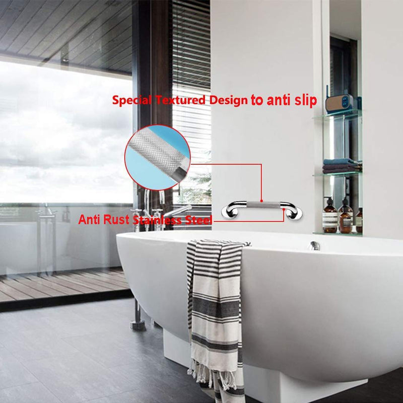 16 Inch Anti Slip Shower Grab Bar Handle, ZUEXT Chrome Finish Stainless Steel Bathroom Grab Bar, Knurled Bathroom Balance Bar,Safety Hand Rail Support,Handicap Elderly Injury Senior Assist Bath Handle 16 Inch (Pack of 1)