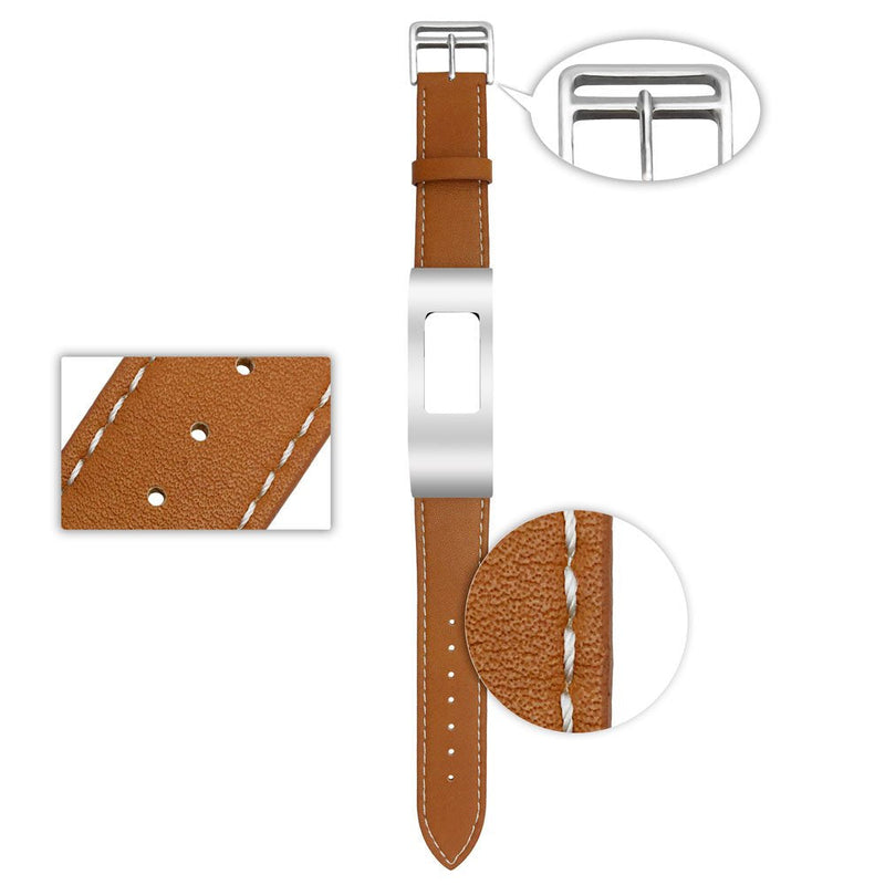 C2D JOY Leather Strap Compatible with Garmin vivofit 3 Bands Replacement with Silver Metal Case for Women Men works with vivofit 3 Brown band with Silve case