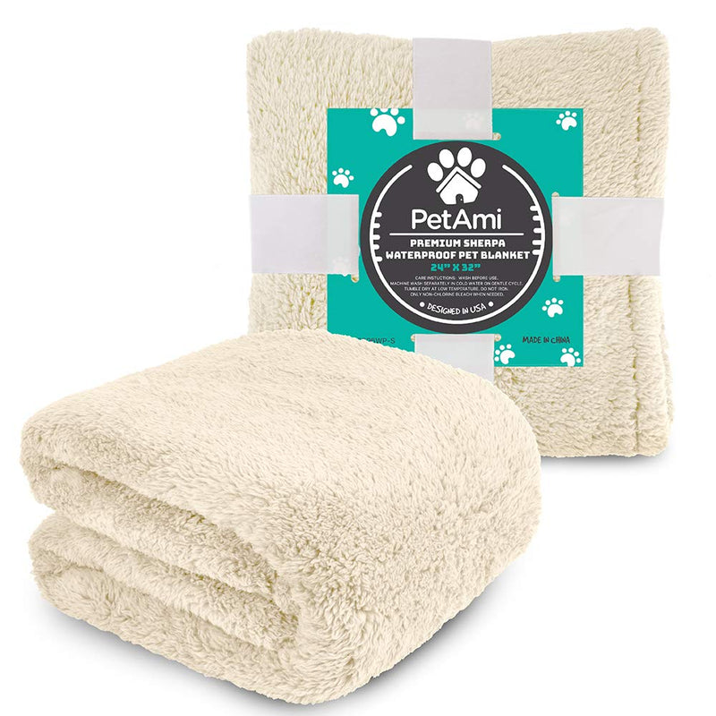 PetAmi Fluffy Waterproof Dog Blanket Fleece | Soft Warm Pet Fleece Throw for Large Dogs and Cats | Fuzzy Plush Sherpa Throw Furniture Protector Sofa Couch Bed Small (24x32) Beige