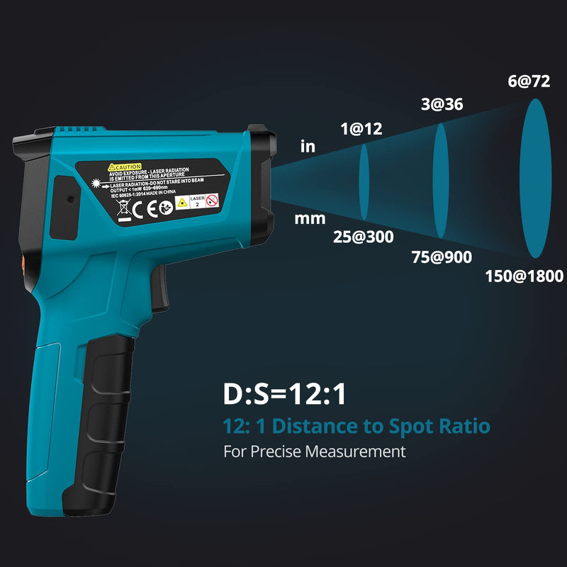 Infrared Thermometer (not for humans) -50°C to 800°C Tilswall IR Digital Laser Temperature Meter with Thermometer Cooking LCD Display, Alarm for High/Low Temperature Cooking Barbecue
