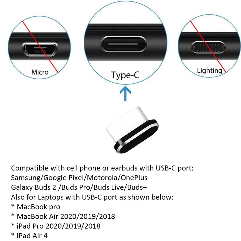 Fanoshon 4 Pack USB C Dust Cover Plugs Type C Charging Port Cap Black, Compatible with Samsung S23 S22 S20 Ultra Plus Pixel 7, Anti Lost USB C Phone Charms Dirt Free Protector, Wireless 01 Midnight Black