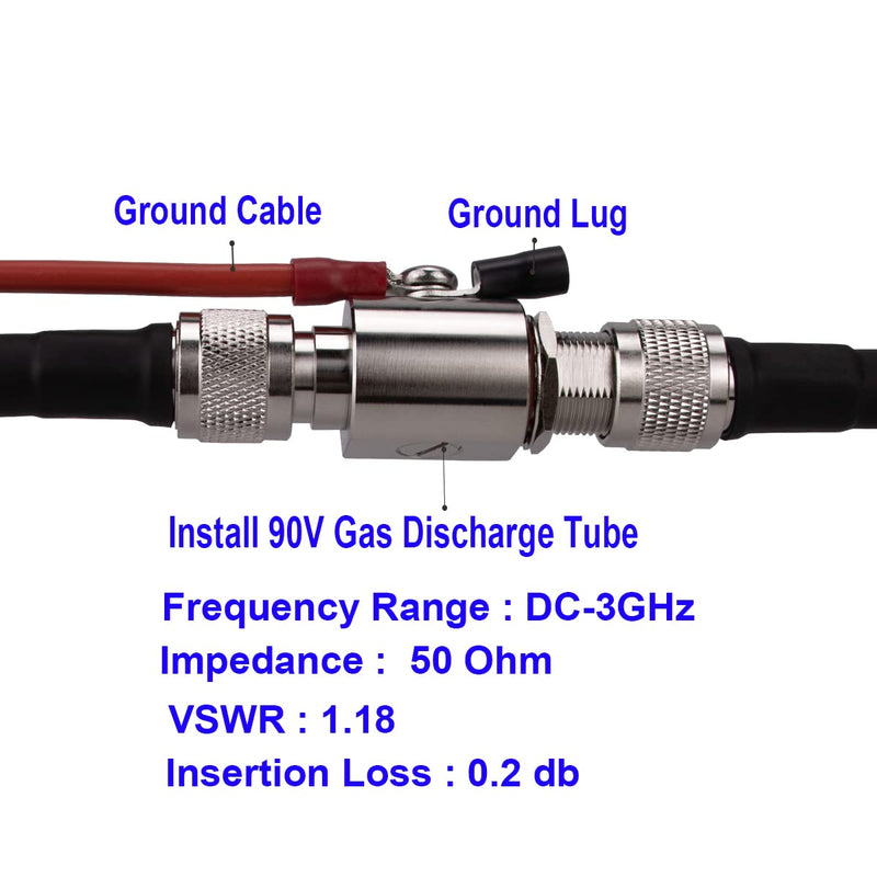 Whisary N Type Lightning Arrestor N Female to N Female Bulkhead DC-3GHz 90V Coaxial Lightning Arrester 3G N female to female arrestor