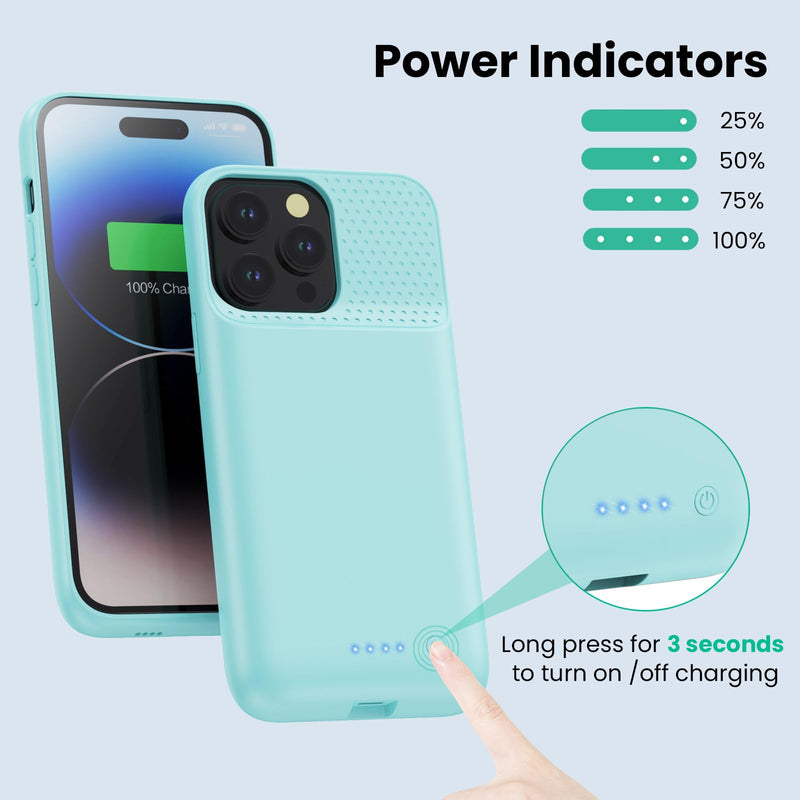 Battery Case for iPhone 14Plus/14Pro Max/13Pro Max, Powerful 8600mAh Portable Protective Charging Case,Rechargeable Extended Battery Charger Case for iPhone 13Pro Max/14Plus/14Pro Max(6.7 Inch),Green Green