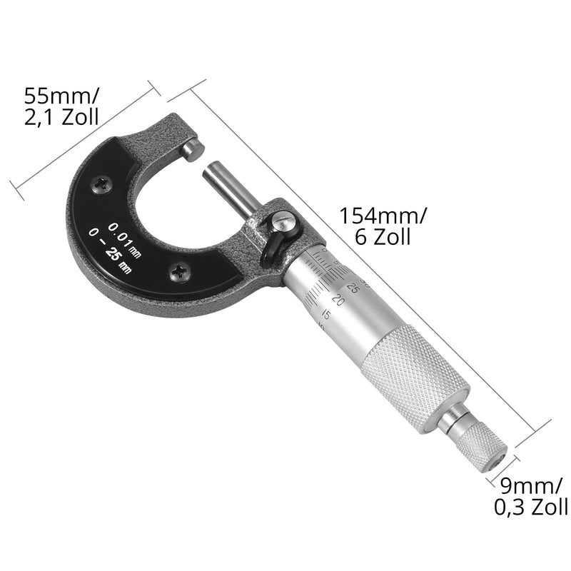 AUTOUTLET outside micrometer 0-25 mm, micrometer screw outside micrometer measuring screw 0.01 mm resolution, metric external micrometer caliper