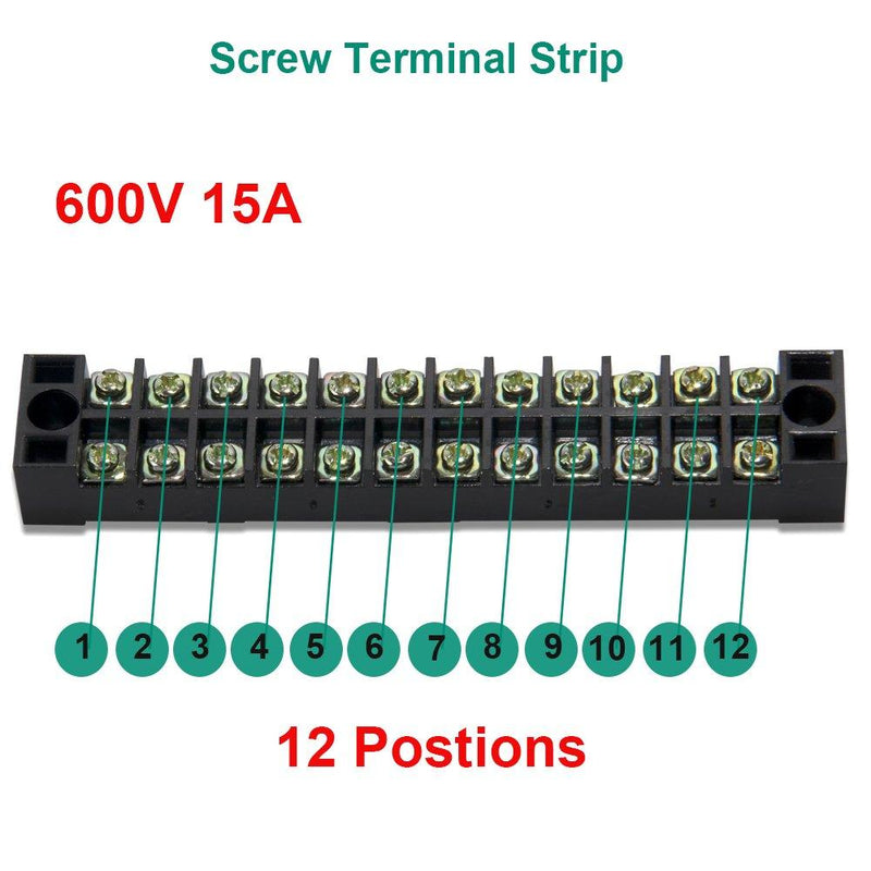 10pcs (5 Sets) 12 Positions Dual Row 600V 15A Screw Terminal Strip Blocks with Cover + 400V 15A 12 Positions Pre-Insulated Terminals Barrier Strip (Black & Red) by MILAPEAK 15A 12P+5pcs Jumpers