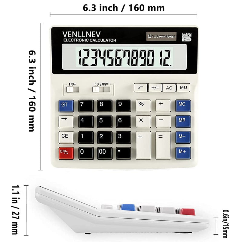 Calculator, Large LCD Display Desk Calculator 12-Digit Solar Battery Dual Power Office Calculators Big Sensitive Button